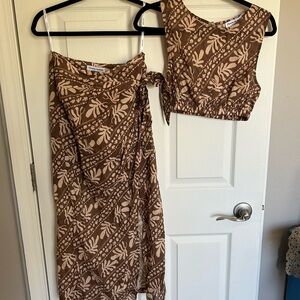 Anthropologie “Charlie Holiday” Brown and Cream Patterned Set